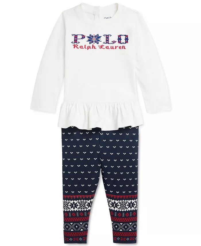 Комплект из детской футболки с баской и трикотажных леггинсов с принтом Polo Ralph Lauren, белый
Комплект из детской футболки с баской и трикотажных леггинсов с принтом Polo Ralph Lauren, белый