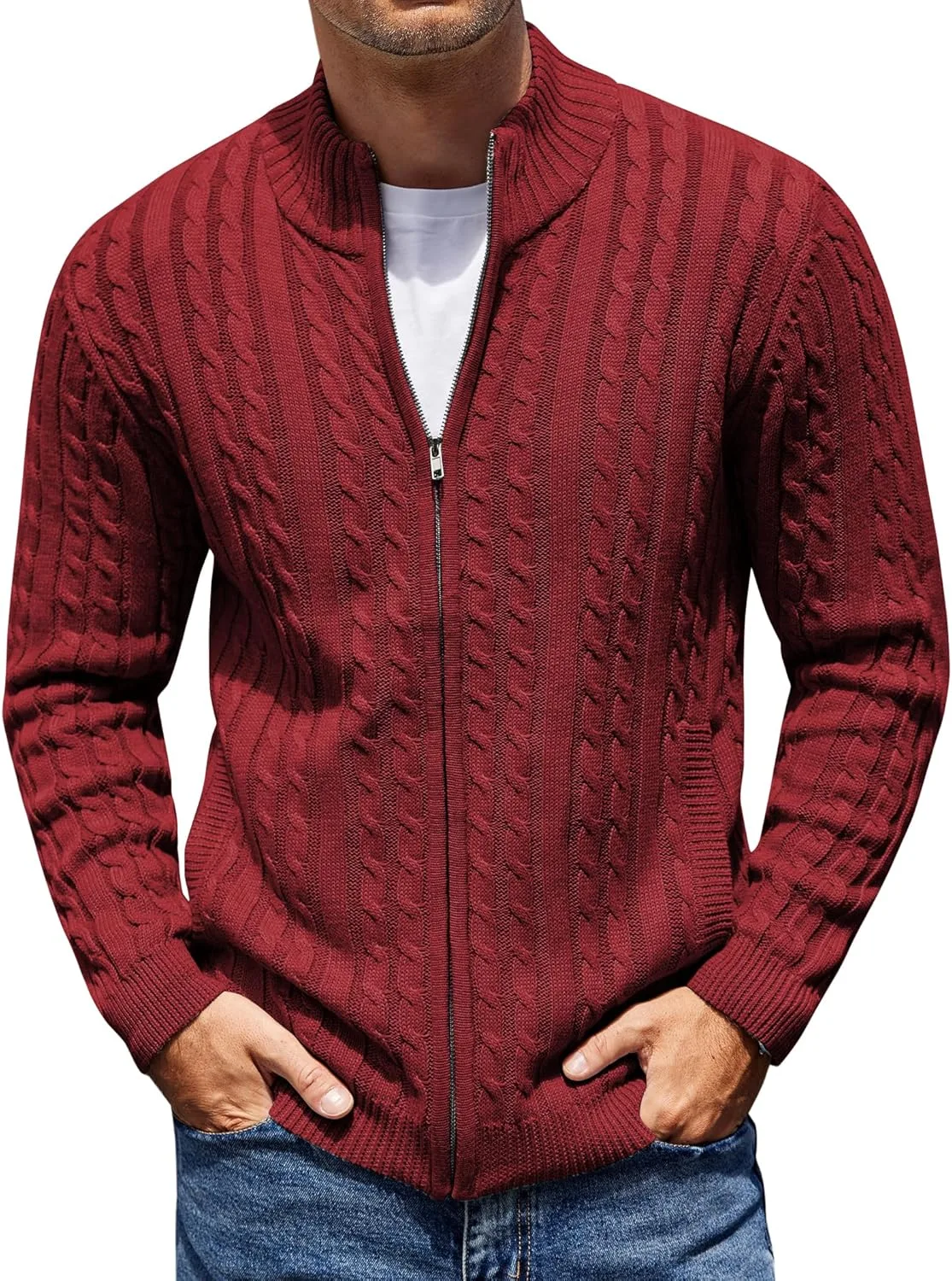 COOFANDY мужской кардиган на молнии с кабельной вязкой и карманами
COOFANDY мужской кардиган на молнии с кабельной вязкой и карманами