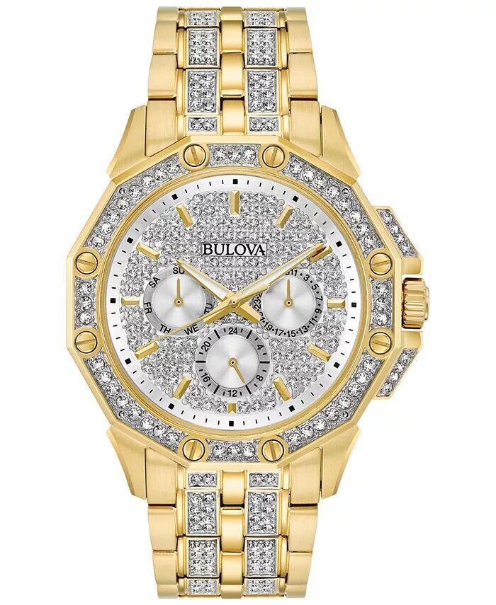 Мужские часы из нержавеющей стали с золотистым браслетом и кристаллами, 43 мм Bulova
Мужские часы из нержавеющей стали с золотистым браслетом и кристаллами, 43 мм Bulova