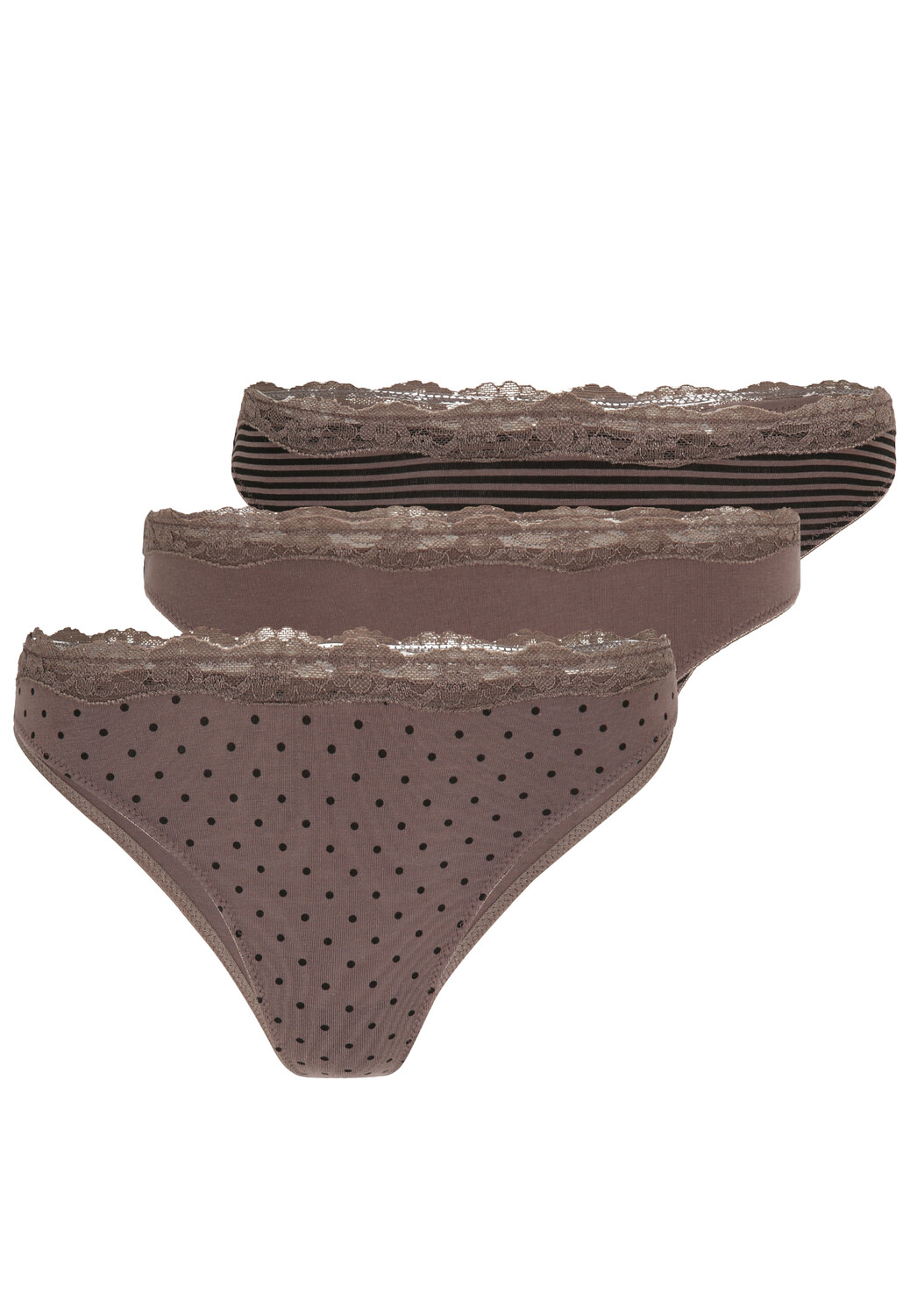 Стринги LASCANA, цвет taupe uni, gepunktet gestreift, gestreift 
Стринги LASCANA, цвет taupe uni, gepunktet gestreift, gestreift