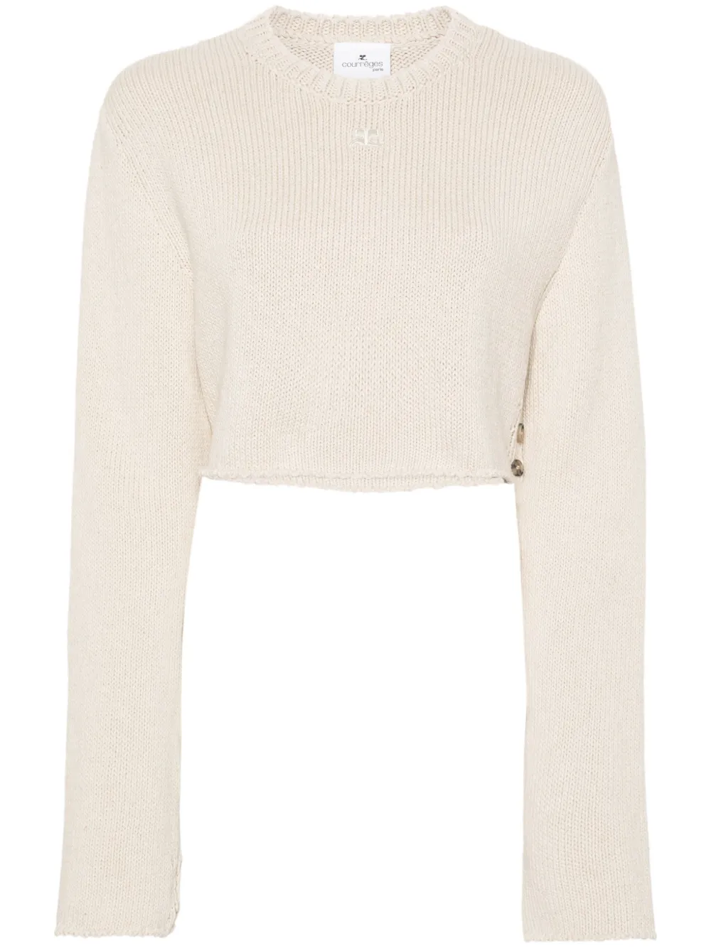 Укороченный джемпер с вышитым логотипом Courrèges, нейтральный
Укороченный джемпер с вышитым логотипом Courrèges, нейтральный