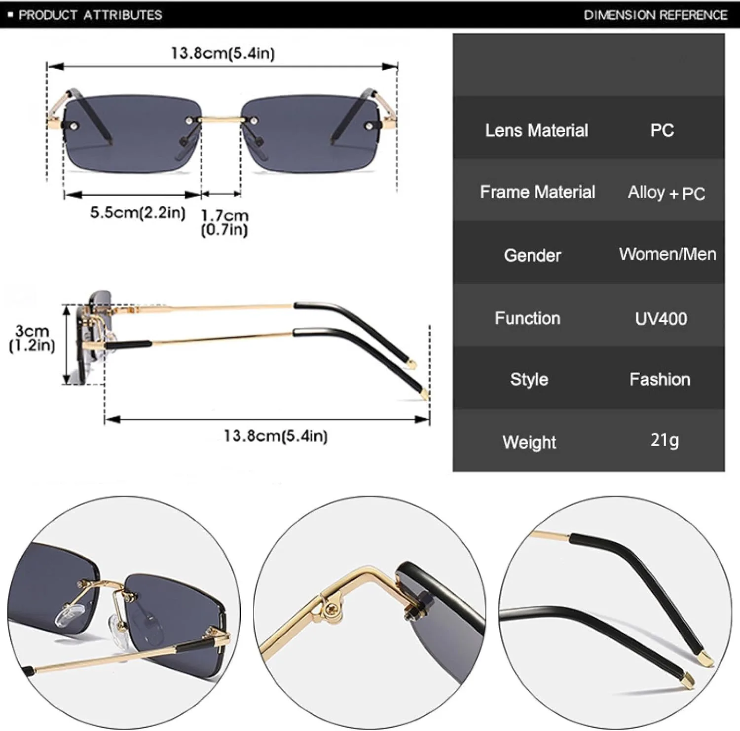 Модные прямоугольные женские солнцезащитные очки в винтажном стиле без оправы с прозрачными линзами Ocean Gradient, мужские очки UV400 HHZZYVY, Golden Grey
Модные прямоугольные женские солнцезащитные очки в винтажном стиле без оправы с прозрачными линзами Ocean Gradient, мужские очки UV400 HHZZYVY, Golden Grey