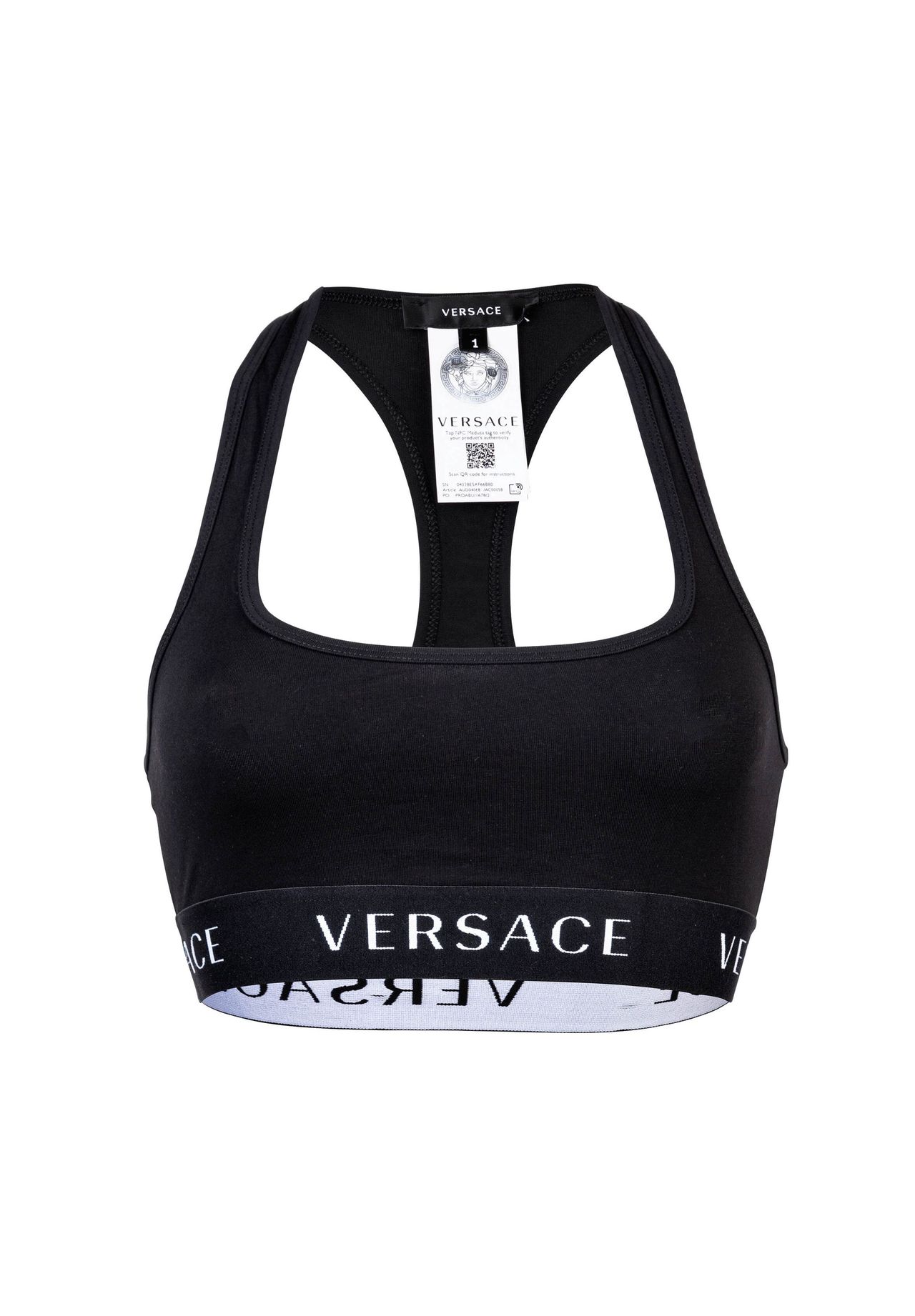 Женское бюстье - нижнее белье, бюстгальтер без косточек, хлопок, пояс с логотипом, однотонное VERSACE, черный