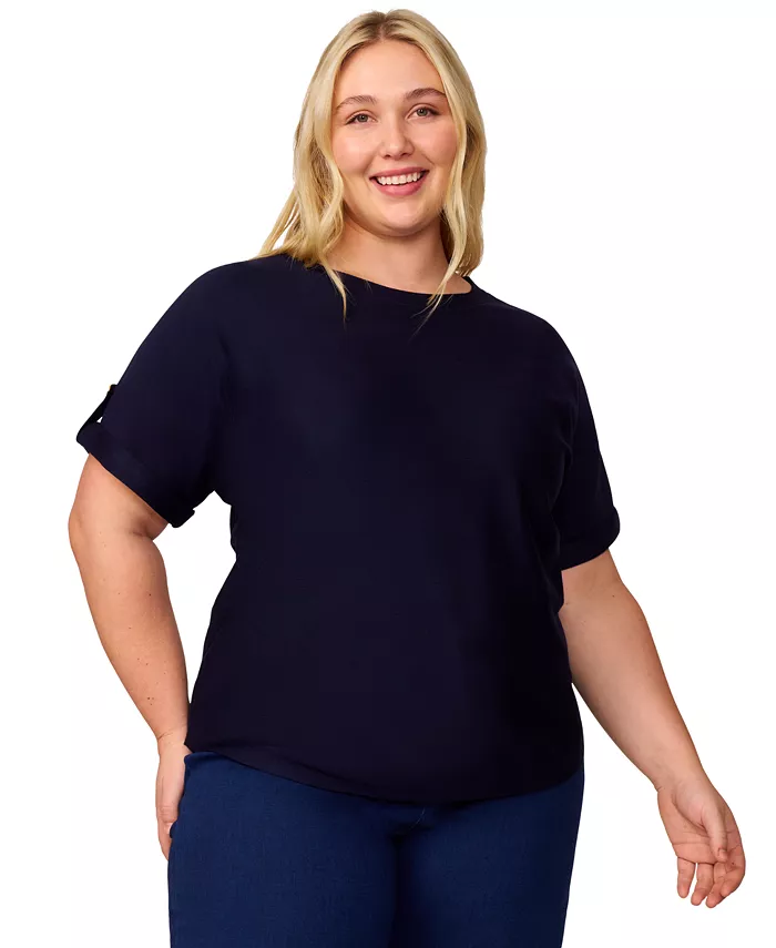 Свитер с рукавом долман и подкатом, plus size Melissa Paige, синий 
Свитер с рукавом долман и подкатом, plus size Melissa Paige, синий