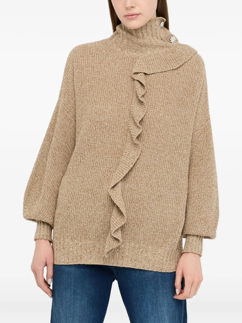 Свитер с высоким воротником и оборками LIU JO, коричневый
Свитер с высоким воротником и оборками LIU JO, коричневый