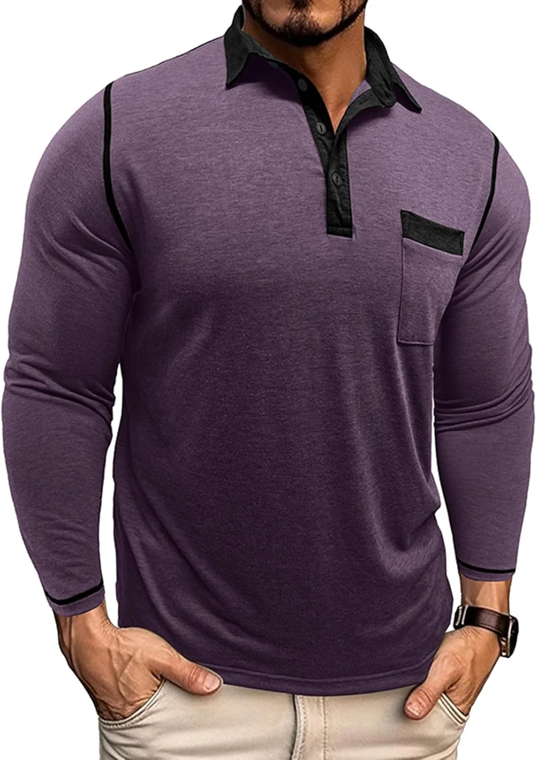 Мужская классическая поло с длинным рукавом и карманом
Мужская классическая поло с длинным рукавом и карманом