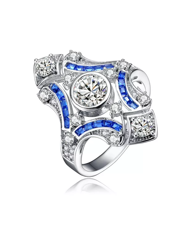 Кольцо из стерлингового серебра огранки «багет» с круглыми кубическими цирконами Genevive, blue
Кольцо из стерлингового серебра огранки «багет» с круглыми кубическими цирконами Genevive, blue