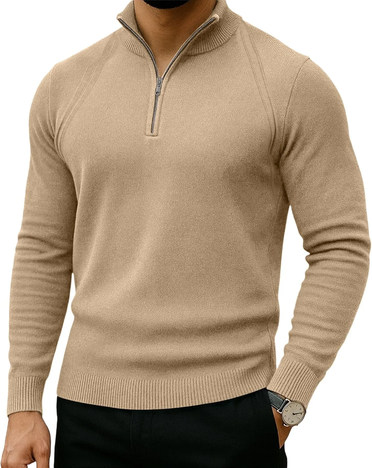 Мужской вязаный свитер с четвертью молнией, длинным рукавом и рифленой вязкой Saiji Friends
Мужской вязаный свитер с четвертью молнией, длинным рукавом и рифленой вязкой Saiji Friends