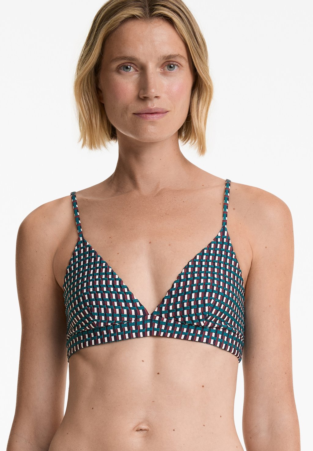 Верх бикини THREE-COLOUR JACQUARD TRIANGLE OYSHO, зеленый 
Верх бикини THREE-COLOUR JACQUARD TRIANGLE OYSHO, зеленый