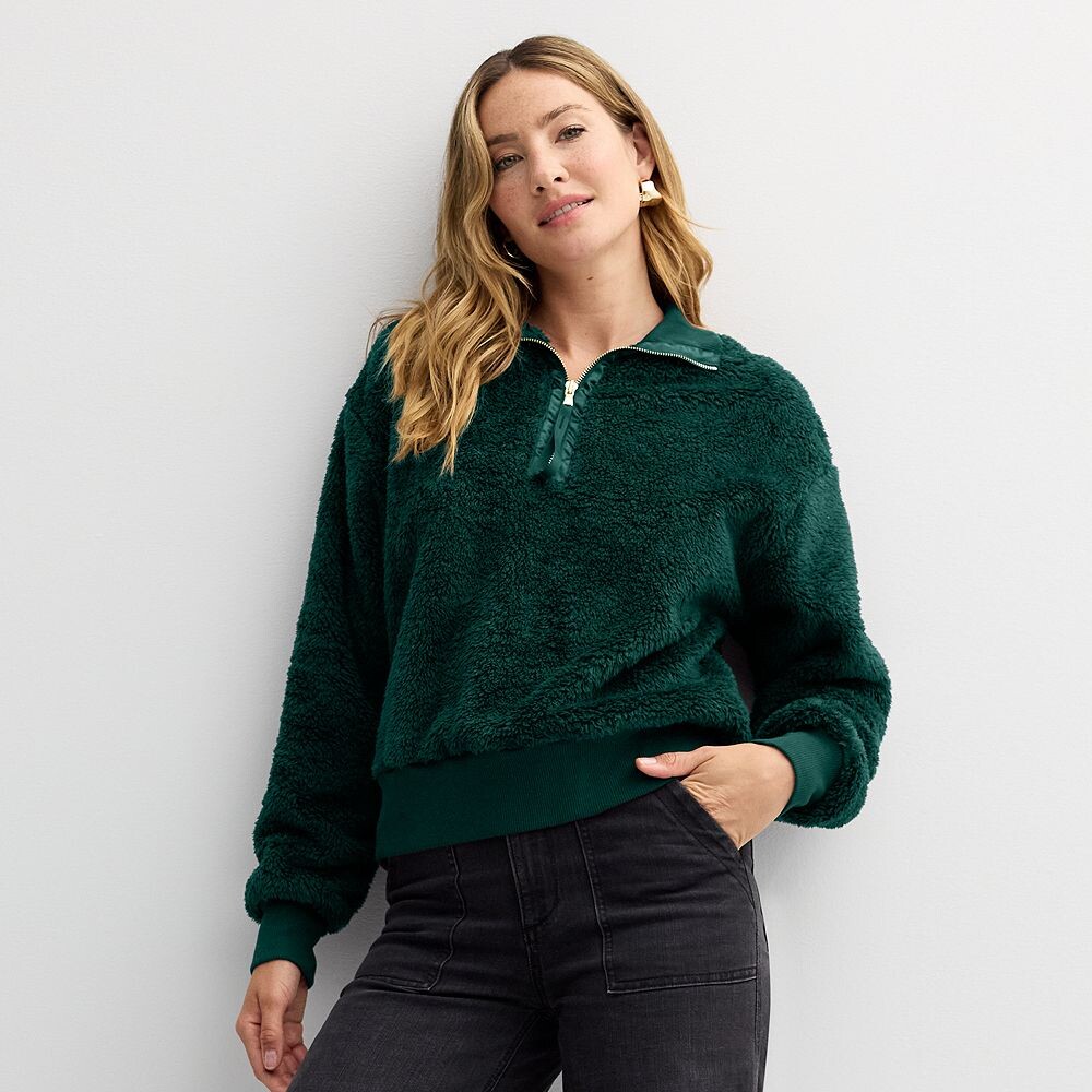 Женский уютный пуловер на молнии Sonoma Goods For Life, цвет Olympic Green 
Женский уютный пуловер на молнии Sonoma Goods For Life, цвет Olympic Green