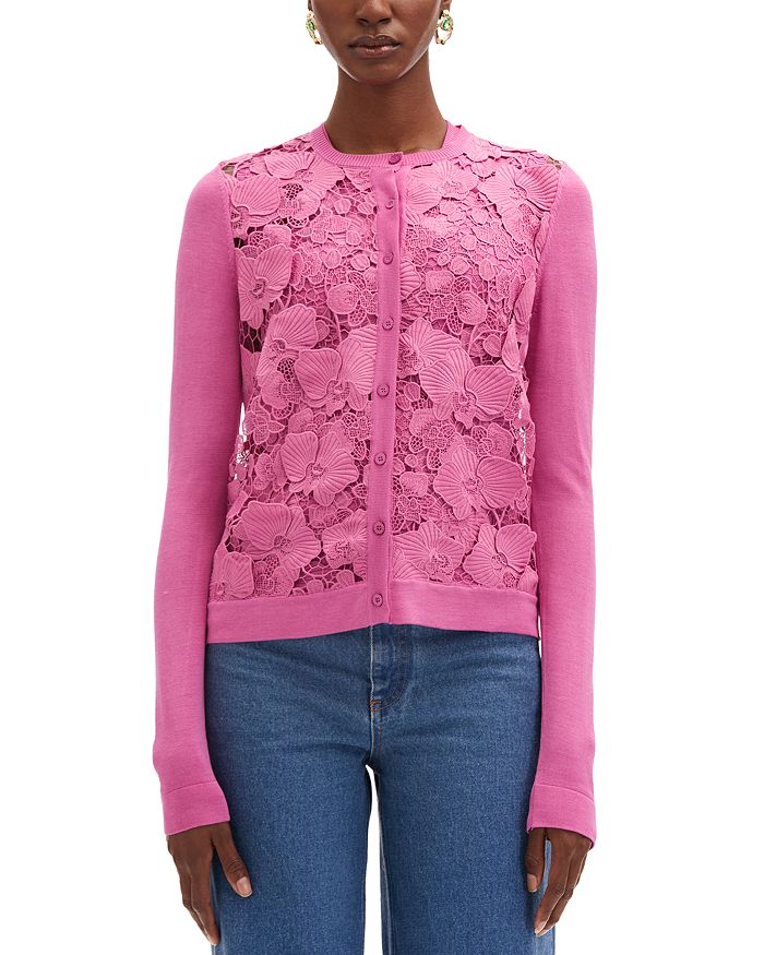 Кардиган с гипюровым кружевом спереди Oscar de la Renta, розовый
Кардиган с гипюровым кружевом спереди Oscar de la Renta, розовый