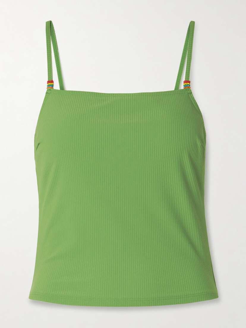 Ребристый верх бикини Cleo, украшенный бисером Staud, зеленый
Ребристый верх бикини Cleo, украшенный бисером Staud, зеленый