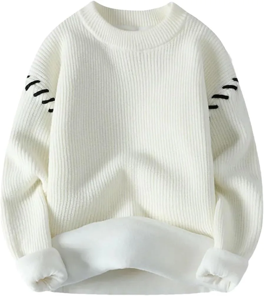 Мужской свободный вязаный пуловер с круглым вырезом
Мужской свободный вязаный пуловер с круглым вырезом