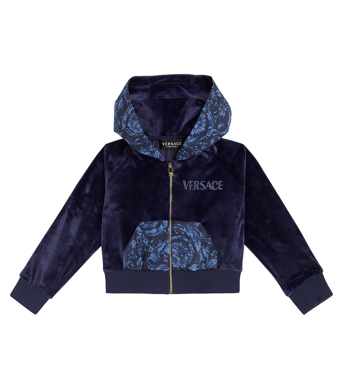 Бархатное худи с декором Barocco Versace Kids, Navy+Navy
Бархатное худи с декором Barocco Versace Kids, Navy+Navy
