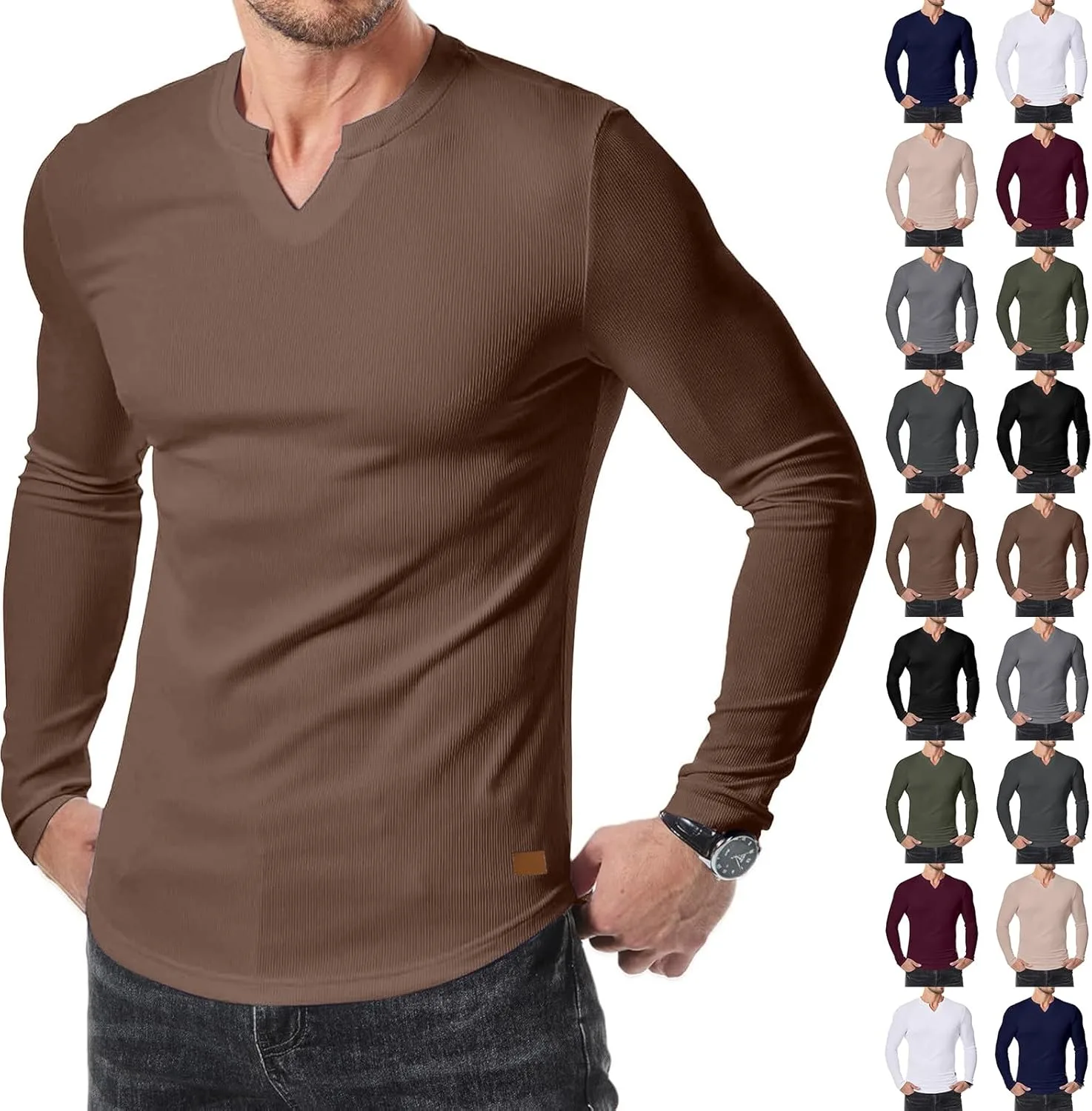 V-образный вырез, длинный рукав, мужская футболка Henley, Slim Fit ZsaeSM
V-образный вырез, длинный рукав, мужская футболка Henley, Slim Fit ZsaeSM