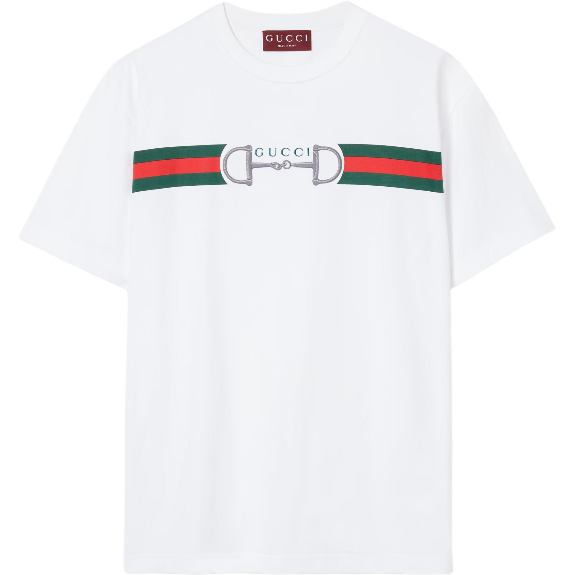 Футболка с вышивкой horsebit и полосками GUCCI, белый
Футболка с вышивкой horsebit и полосками GUCCI, белый