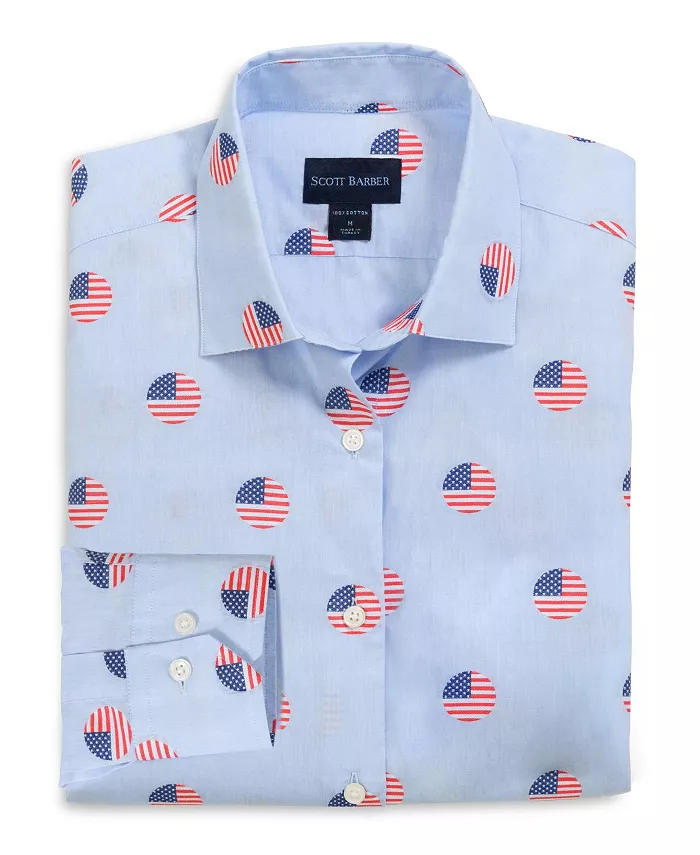 Мужская рубашка в горошек с флагом, синяя Scott Barber, синий 
Мужская рубашка в горошек с флагом, синяя Scott Barber, синий