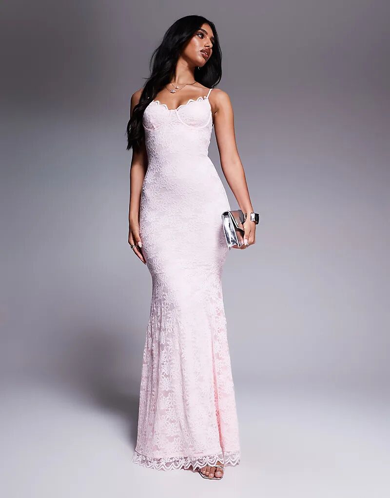Платье макси Wanderdoll Leah из структурированного кружева с лифом «рыбий хвост» нежно-розового цвета 
Платье макси Wanderdoll Leah из структурированного кружева с лифом «рыбий хвост» нежно-розового цвета