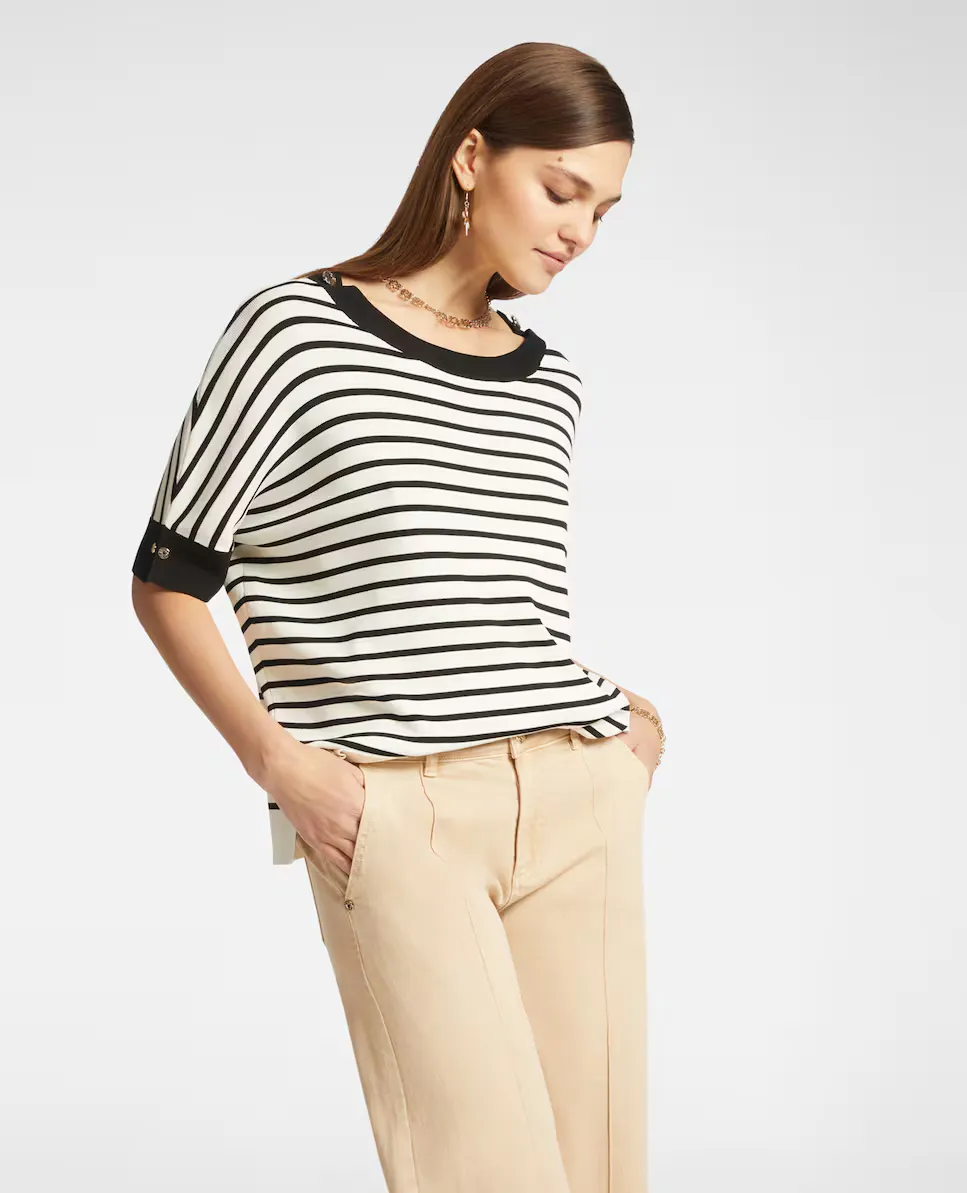 Женская футболка с коротким рукавом в полоску Elena Miró, черный
Женская футболка с коротким рукавом в полоску Elena Miró, черный