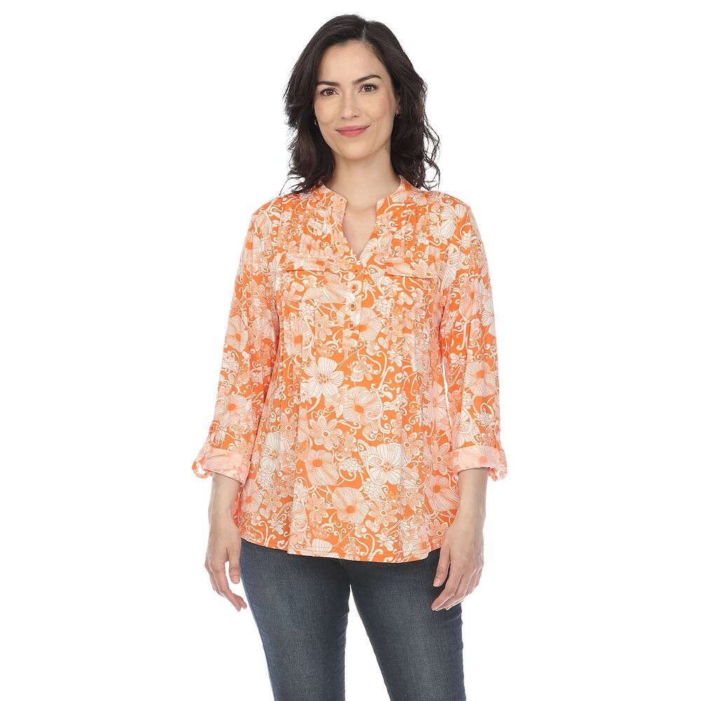 Плиссированная блузка с длинными рукавами и цветочным принтом WM Fashion, оранжевый