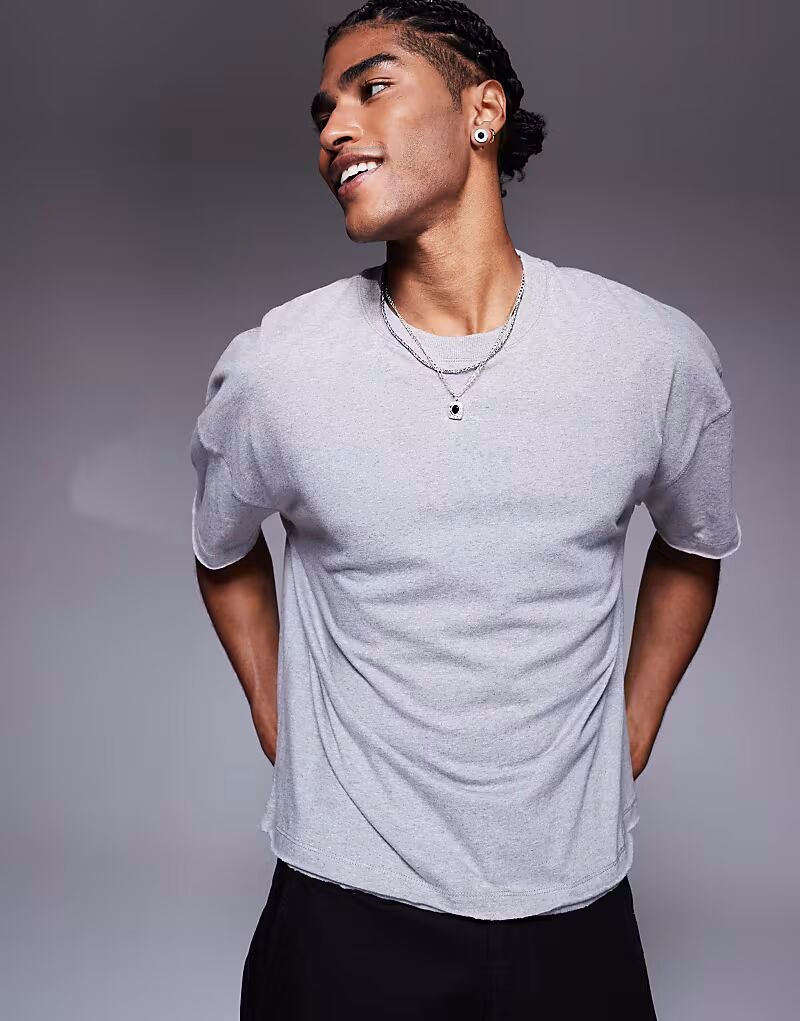 Футболка свободного кроя ASOS DESIGN с заниженной линией плеч и необработанным краем серого меланжевого цвета 
Футболка свободного кроя ASOS DESIGN с заниженной линией плеч и необработанным краем серого меланжевого цвета
