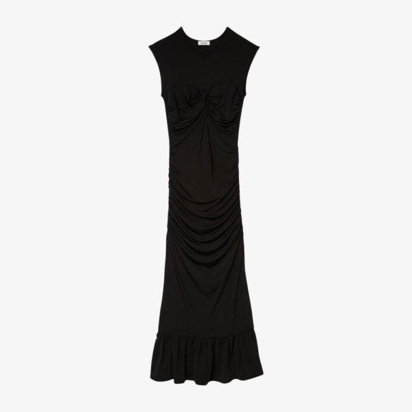 Платье макси Sandro с драпировкой и круглым вырезом из эластичной ткани, черный
Платье макси Sandro с драпировкой и круглым вырезом из эластичной ткани, черный
