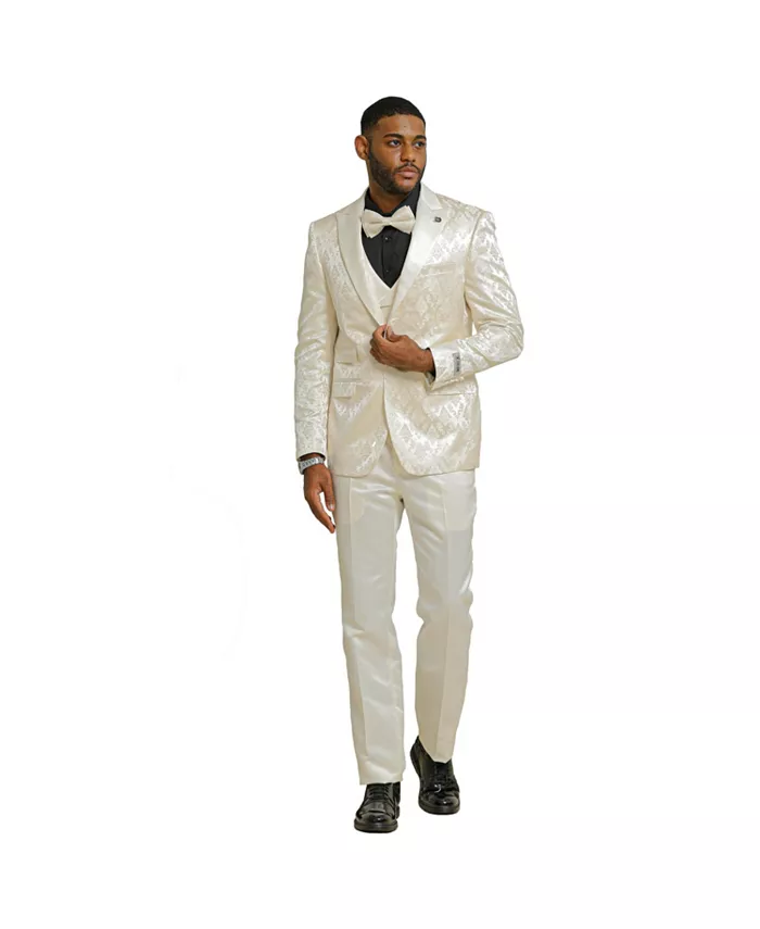 Мужской трехкомпонентный костюм с пиджаком в пейсли, жилетом и брюками классического кроя с лацканами Stacy Adams, слоновая кость/кремовый
Мужской трехкомпонентный костюм с пиджаком в пейсли, жилетом и брюками классического кроя с лацканами Stacy Adams, слоновая кость/кремовый