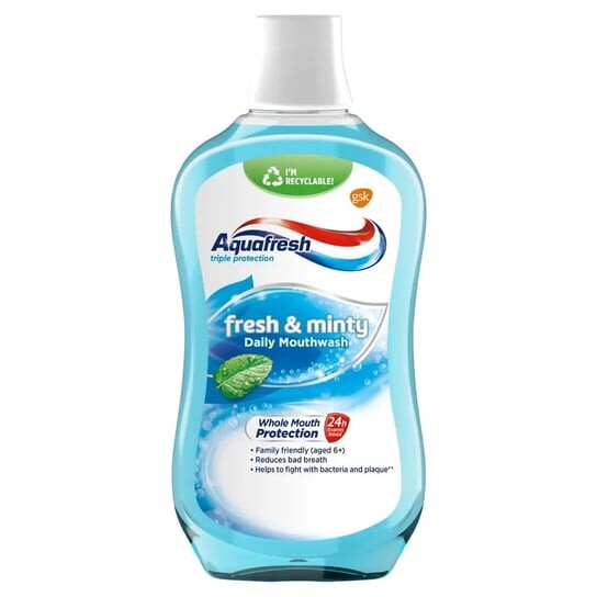 Ополаскиватель для рта Aquafresh,Fresh & Minty 500мл
Ополаскиватель для рта Aquafresh,Fresh & Minty 500мл
