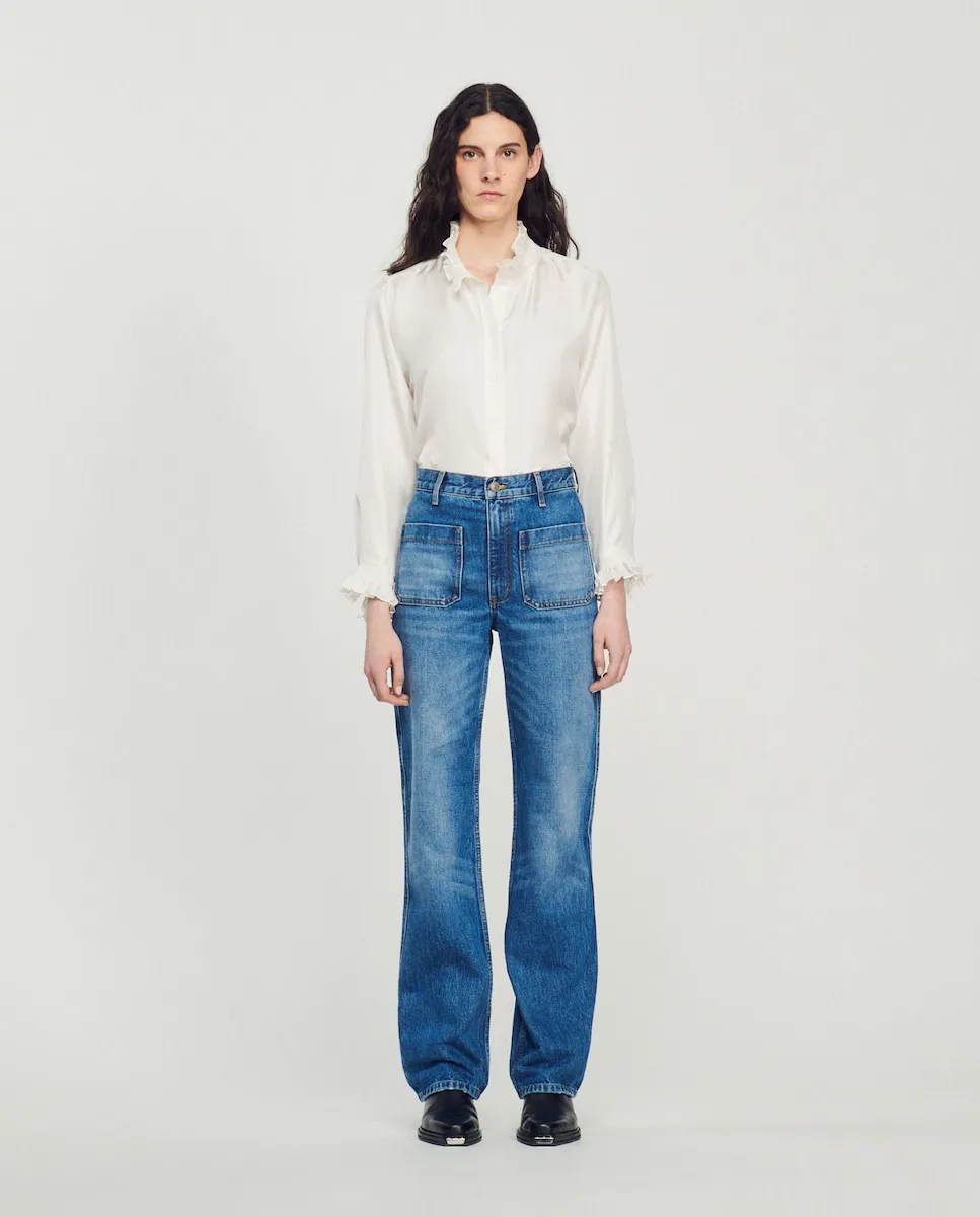 Женские расклешенные джинсы с потертостями Sandro, синий
Женские расклешенные джинсы с потертостями Sandro, синий