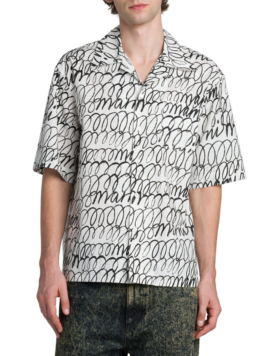 Хлопковая рубашка для лагеря с рисунком каракулей Marni, цвет Lily White
Хлопковая рубашка для лагеря с рисунком каракулей Marni, цвет Lily White