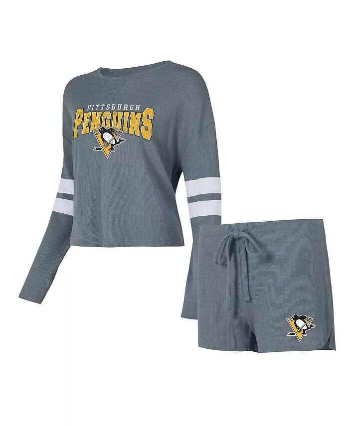 Женский серый рваный комплект из футболки с длинными рукавами и шорт Pittsburgh Penguins Meadow для сна Concepts Sport, серый
Женский серый рваный комплект из футболки с длинными рукавами и шорт Pittsburgh Penguins Meadow для сна Concepts Sport, серый