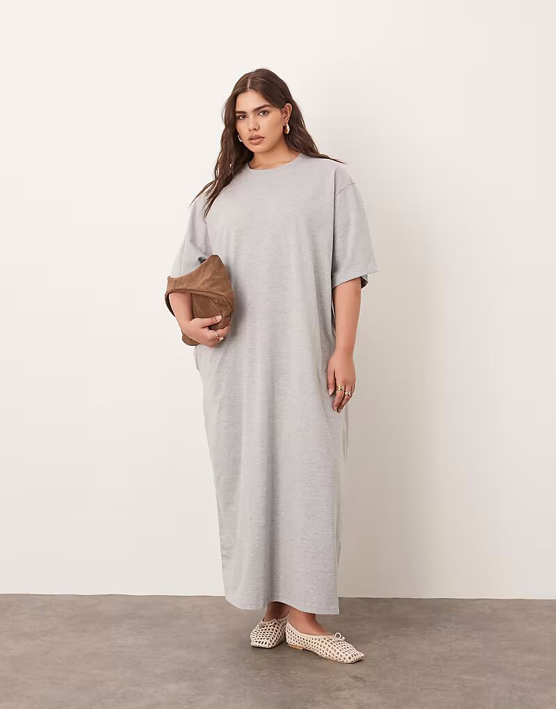 ARRANGE Curve премиум-класса плотное платье-футболка миди серого меланжевого цвета 
ARRANGE Curve премиум-класса плотное платье-футболка миди серого меланжевого цвета