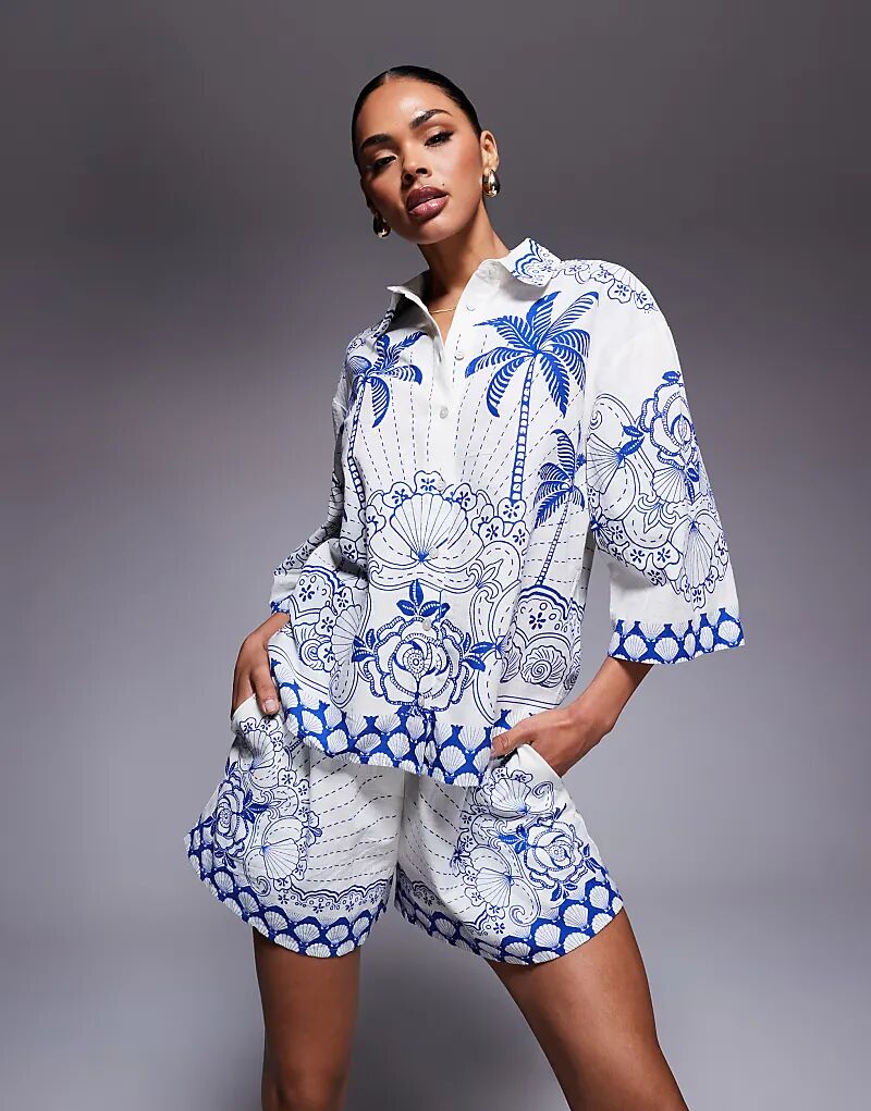 Шорты без застежек с принтом «Ривьера» от River Island, синие
Шорты без застежек с принтом «Ривьера» от River Island, синие