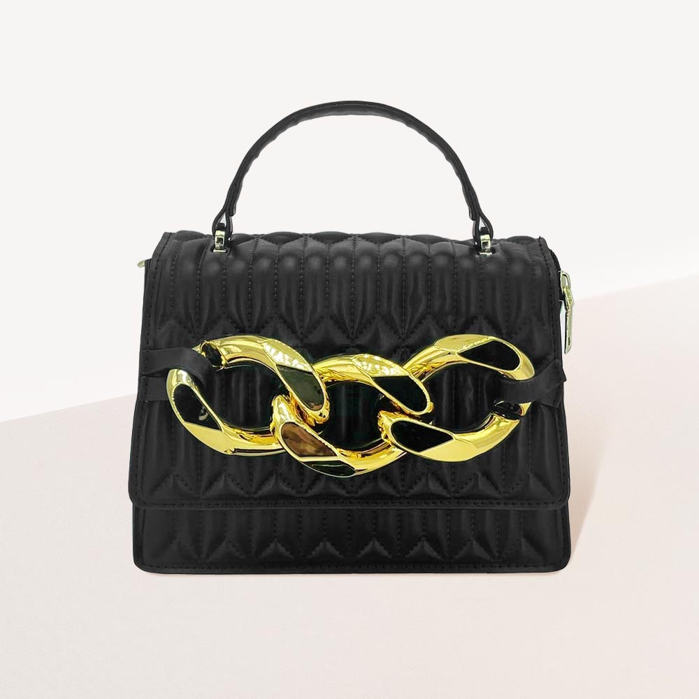 Сумка через плечо с верхней ручкой из искусственной кожи с массивной металлической отделкой FASHNZFAB, черный
Сумка через плечо с верхней ручкой из искусственной кожи с массивной металлической отделкой FASHNZFAB, черный