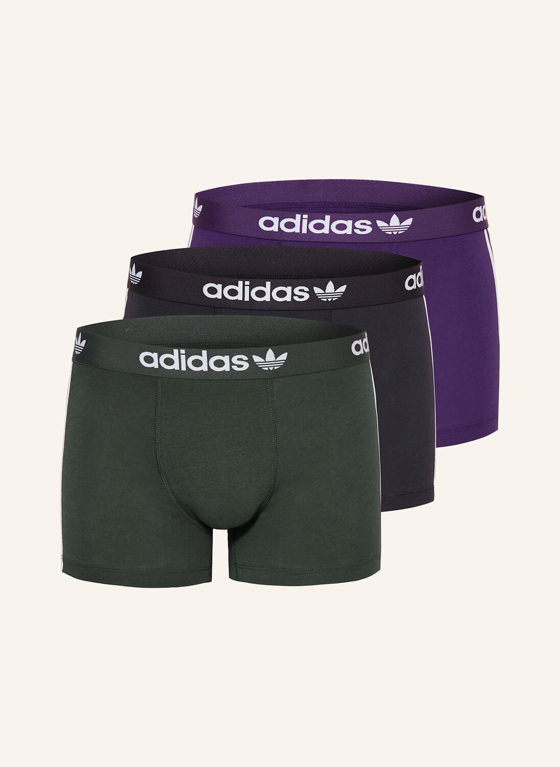 Комплект из 3 боксеров comfort flex cotton 3-stripes adidas Originals, цвет DUNKELGRÜN/SCHWARZ/DUNKELLILA
Комплект из 3 боксеров comfort flex cotton 3-stripes adidas Originals, цвет DUNKELGRÜN/SCHWARZ/DUNKELLILA