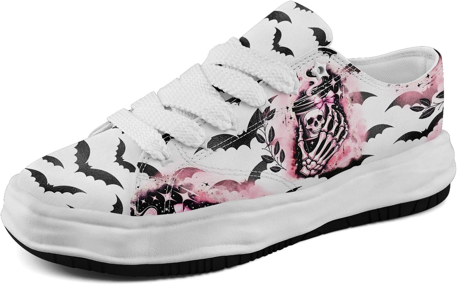 Кеды с готическим принтом черепа для мужчин и женщин - низкие кеды из ткани с резиновой подошвой EVA, панк-стритвир мода Awsole, белый/черный/розовый
Кеды с готическим принтом черепа для мужчин и женщин - низкие кеды из ткани с резиновой подошвой EVA, панк-стритвир мода Awsole, белый/черный/розовый