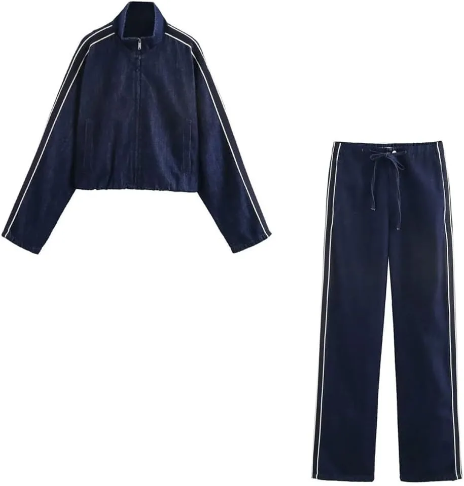 Женский комплект одежды: куртка деним в стиле пэчворк и полоска, брюки свободные с боковыми полосками
Женский комплект одежды: куртка деним в стиле пэчворк и полоска, брюки свободные с боковыми полосками