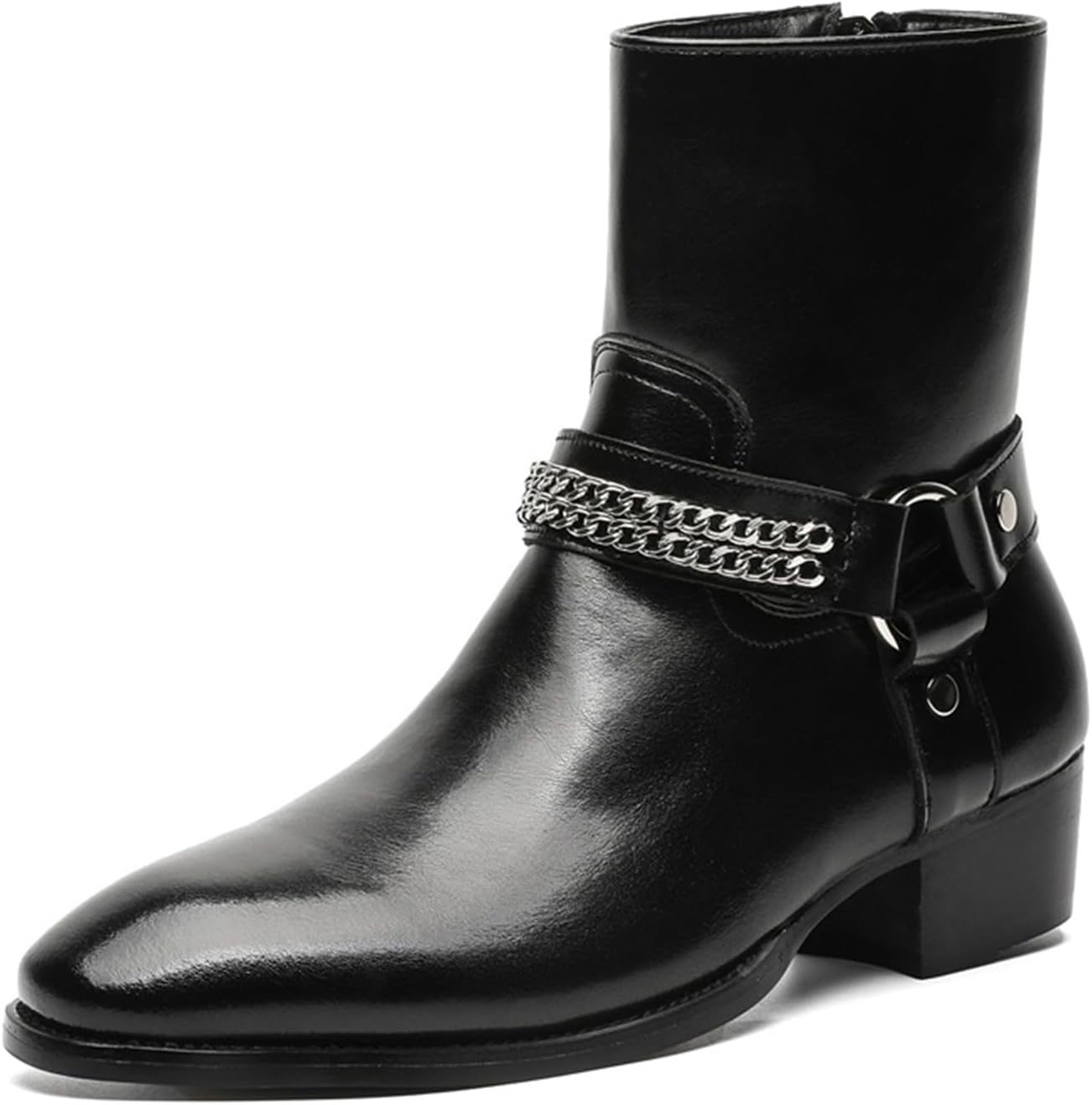 Мужские кожаные челси-боны с боковой молнией, массивным каблуком, модной пряжкой, цепочкой, заостренным носком, каблуком-блоком, ботильоны на щиколотку для делового и офисного стиля Bangteuo, черный
Мужские кожаные челси-боны с боковой молнией, массивным каблуком, модной пряжкой, цепочкой, заостренным носком, каблуком-блоком, ботильоны на щиколотку для делового и офисного стиля Bangteuo, черный