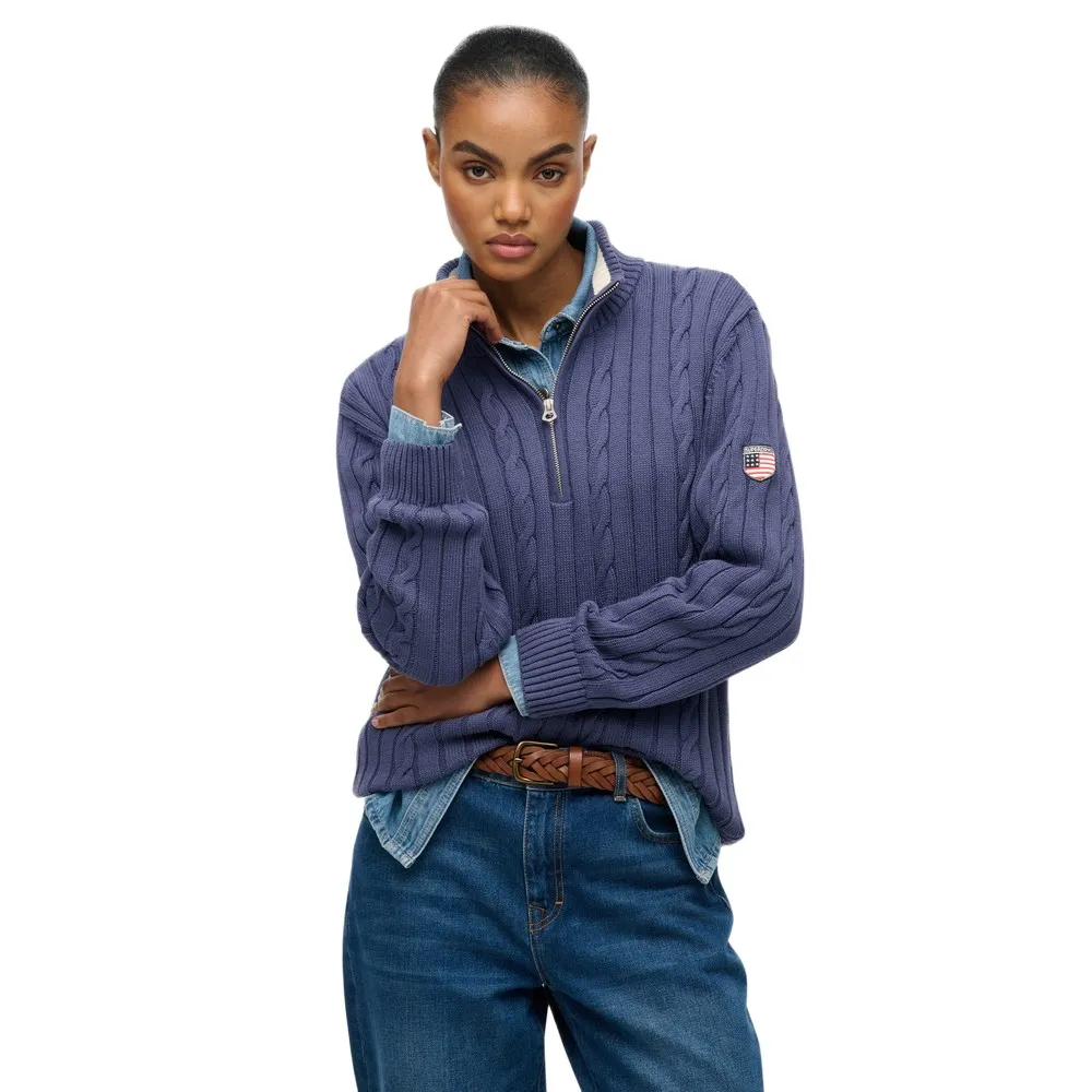 Свитер Superdry Slouchy Cable с застежкой-молнией до середины груди, синий
Свитер Superdry Slouchy Cable с застежкой-молнией до середины груди, синий