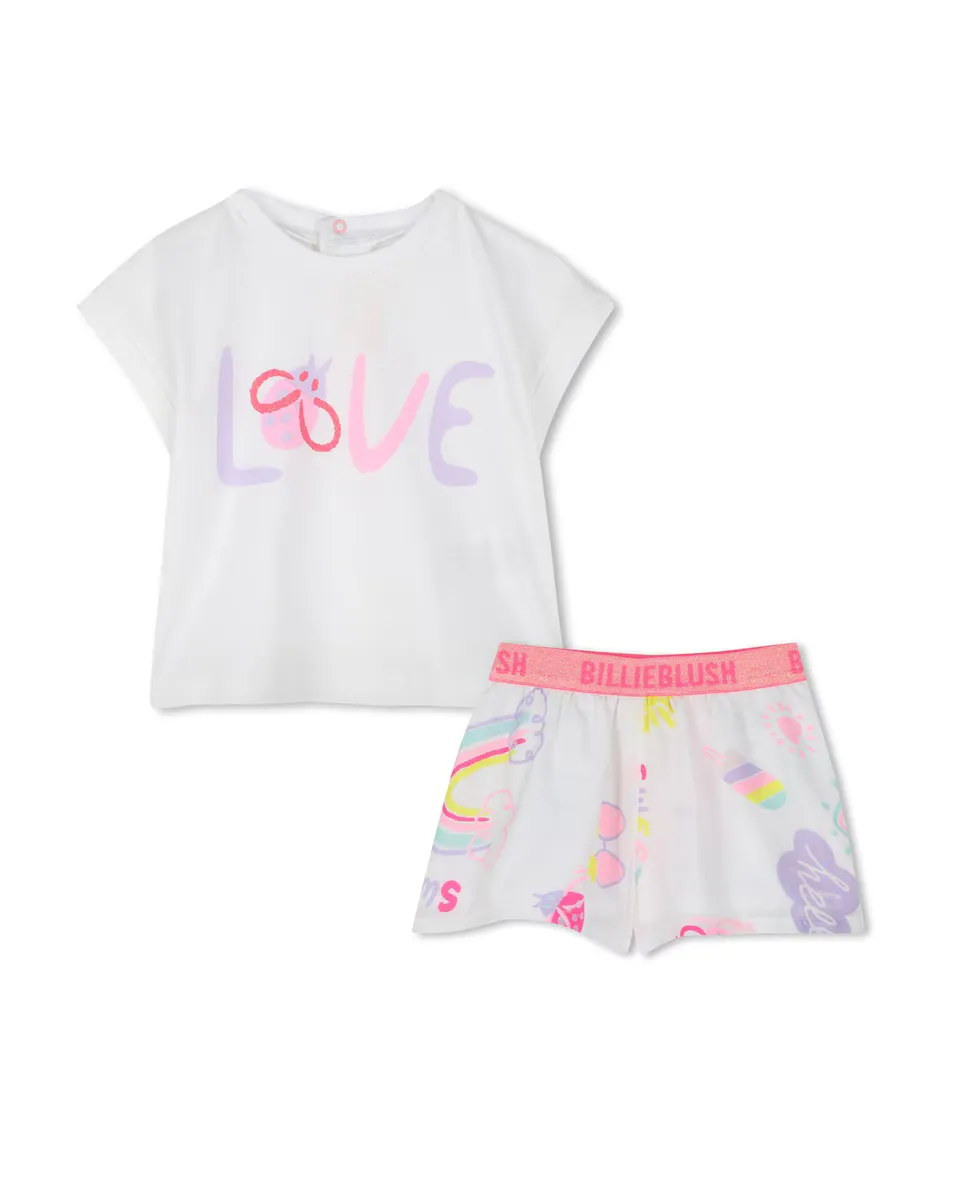 Комплект для девочки из футболки и шорт с эластичным поясом Billieblush, белый
Комплект для девочки из футболки и шорт с эластичным поясом Billieblush, белый