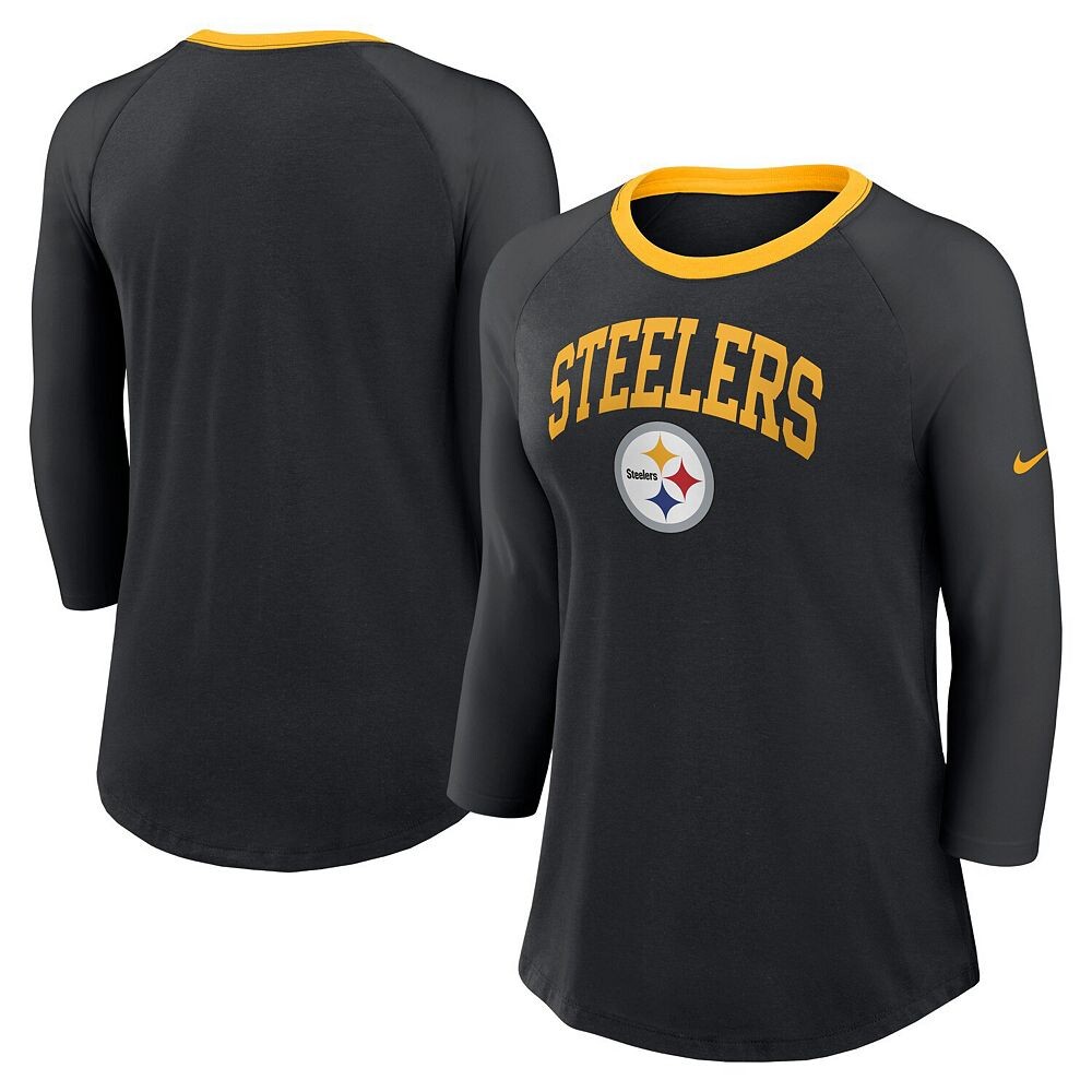 Женская черная футболка Nike Pittsburgh Steelers реглан с рукавом 3/4, цвет Stl Black 
Женская черная футболка Nike Pittsburgh Steelers реглан с рукавом 3/4, цвет Stl Black