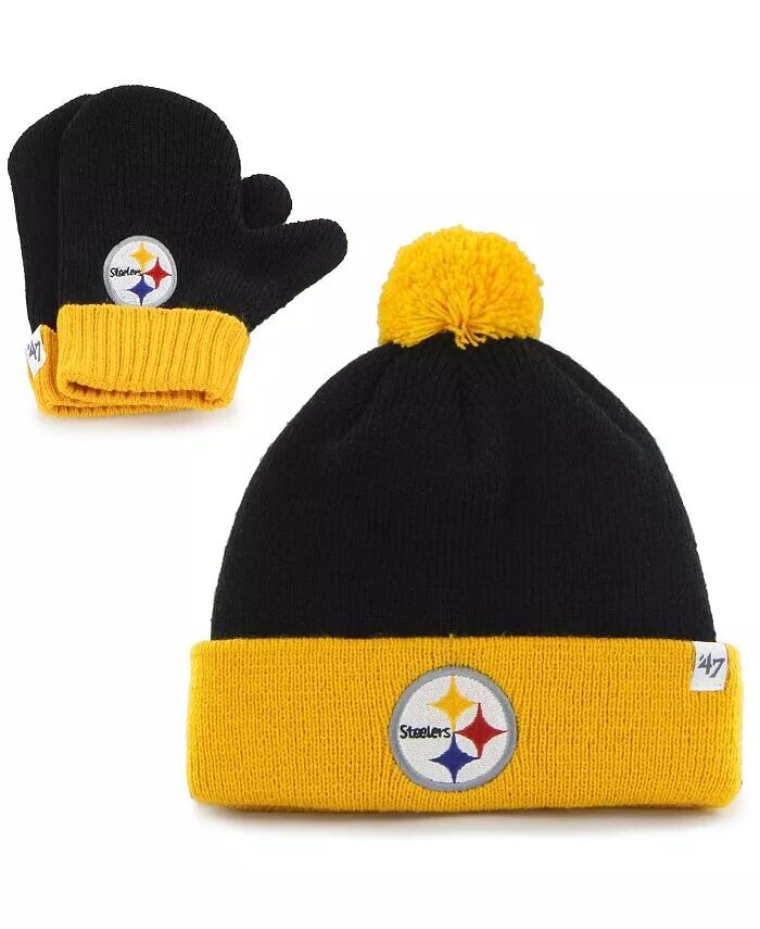 Черно-золотой унисекс для малышей Pittsburgh Steelers Bam Bam вязаная шапка с манжетами, комплект с помпоном и варежками '47 Brand
Черно-золотой унисекс для малышей Pittsburgh Steelers Bam Bam вязаная шапка с манжетами, комплект с помпоном и варежками '47 Brand