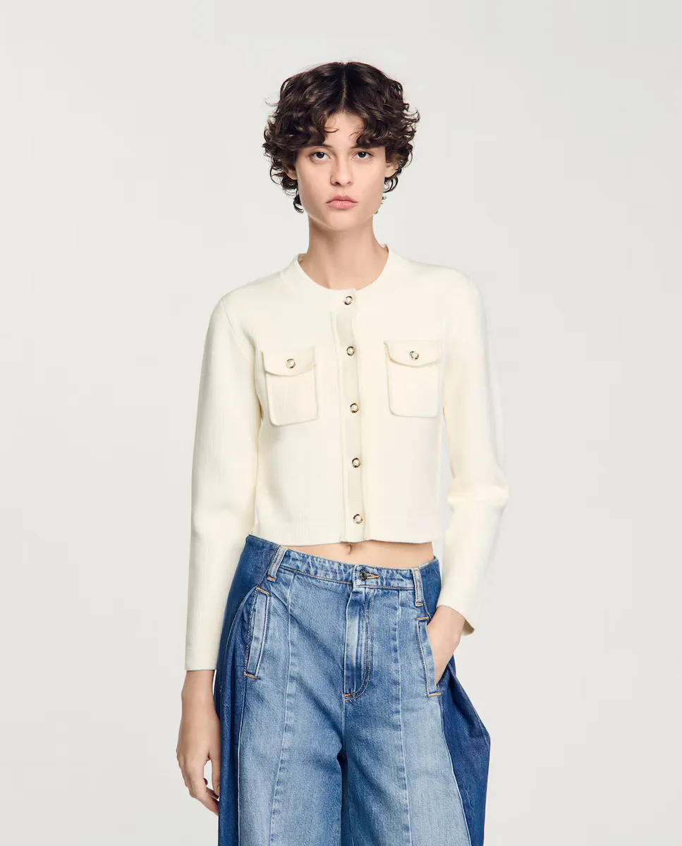 Женский кардиган из рубчатой вязки Sandro, белый
Женский кардиган из рубчатой вязки Sandro, белый