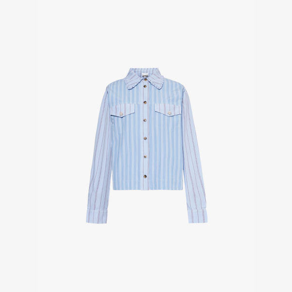 Рубашка из органического хлопкового поплина в полоску со стразами и цветами Ganni, синий
Рубашка из органического хлопкового поплина в полоску со стразами и цветами Ganni, синий