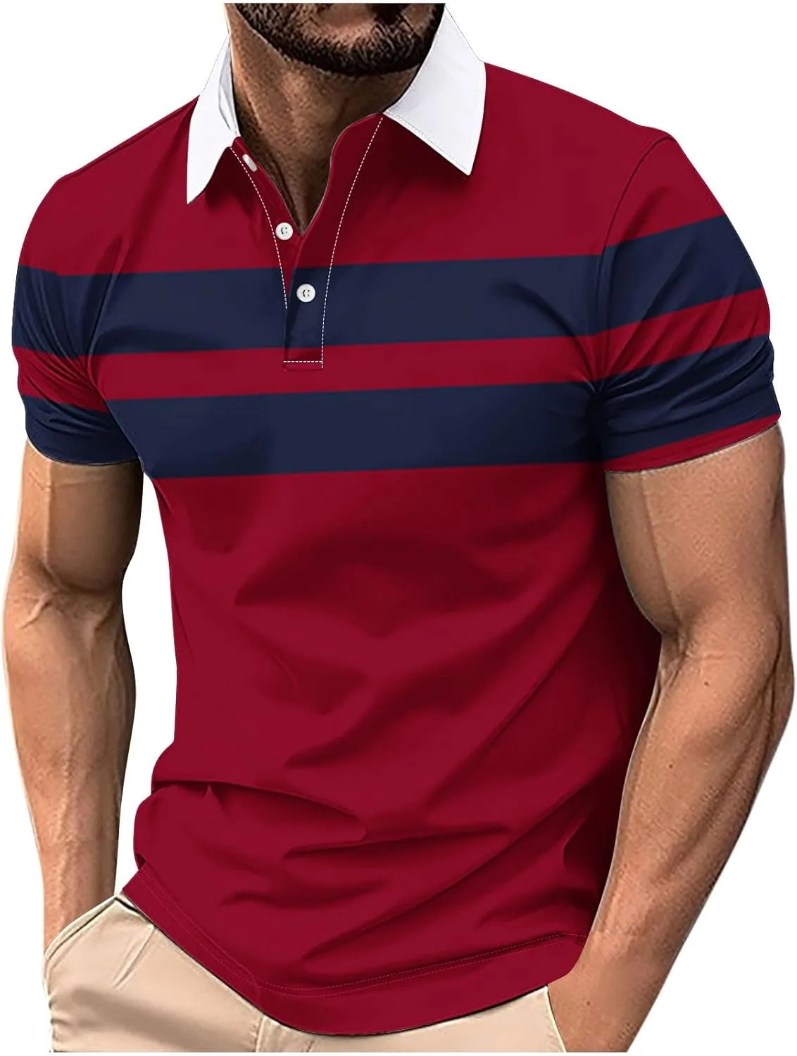 Мужская полосатая короткая рубашка-поло Plus Size
Мужская полосатая короткая рубашка-поло Plus Size