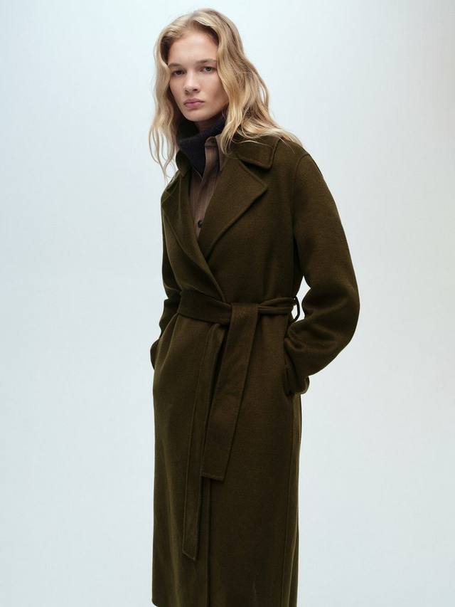 Пальто с поясом из смесовой шерсти batin Mango, хаки
Пальто с поясом из смесовой шерсти batin Mango, хаки
