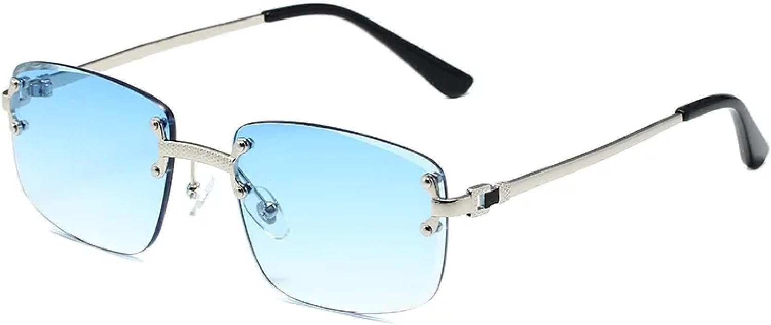 Винтажные солнцезащитные очки без оправы с металлическими заклепками для женщин и мужчин в стиле панк, роскошные, с градиентным затемнением и защитой от УФ-излучения UV400 TYUVIVO, Silver Blue
Винтажные солнцезащитные очки без оправы с металлическими заклепками для женщин и мужчин в стиле панк, роскошные, с градиентным затемнением и защитой от УФ-излучения UV400 TYUVIVO, Silver Blue