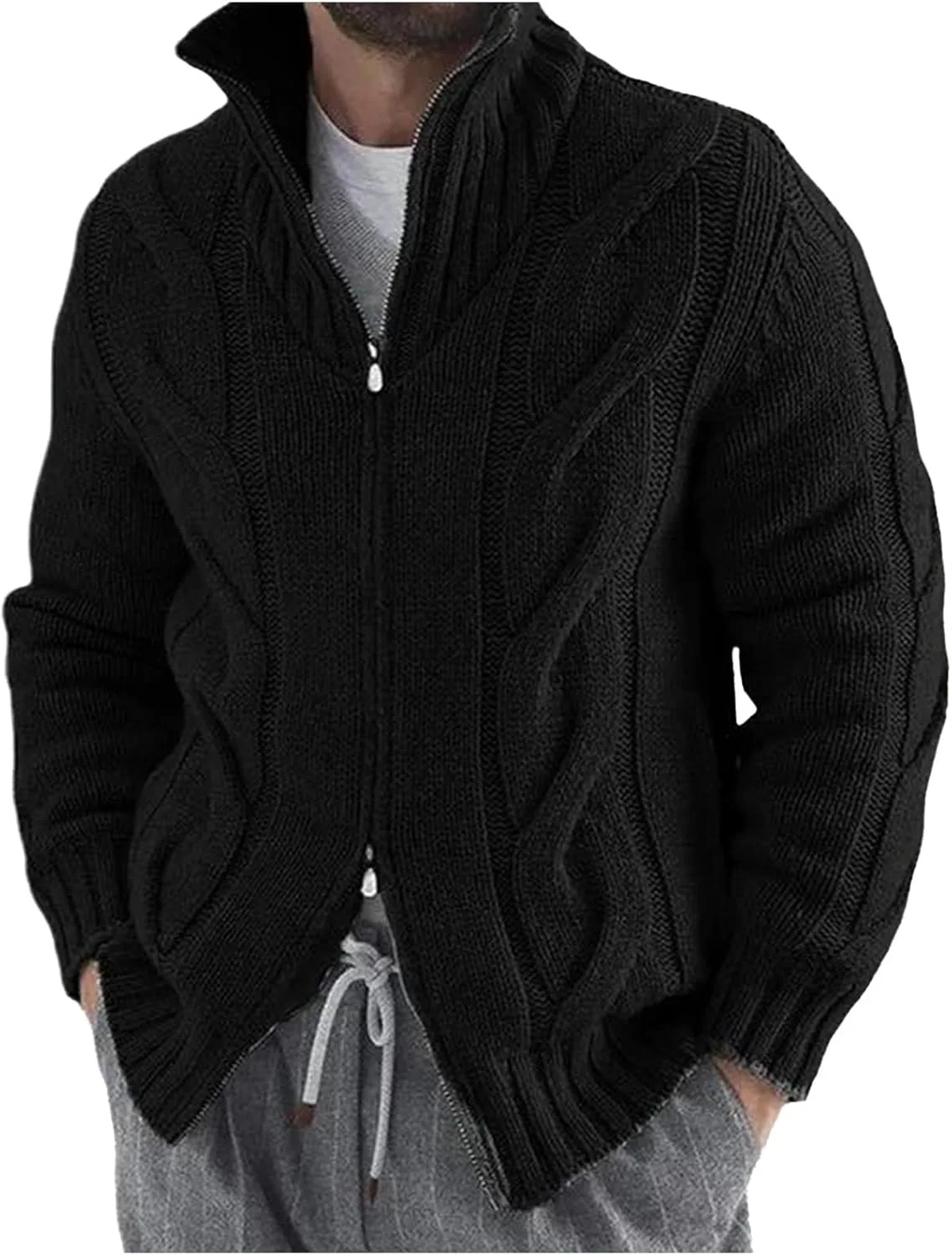 Мужской кардиган Cambkatl с воротником стойкой и молнией — длинный рукав, осень-зима 2025, кабельная вязка, slim fit
Мужской кардиган Cambkatl с воротником стойкой и молнией — длинный рукав, осень-зима 2025, кабельная вязка, slim fit