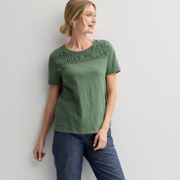 Женская футболка с круглым вырезом и сборками Croft & Barrow, цвет manolo olive
Женская футболка с круглым вырезом и сборками Croft & Barrow, цвет manolo olive