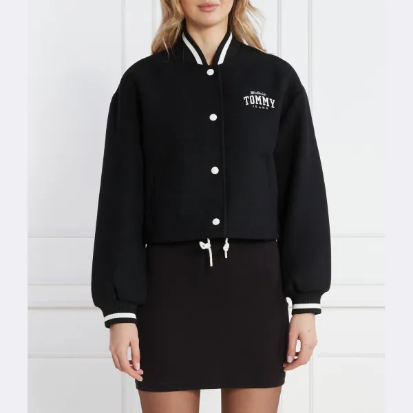 Tjw укороченный университетский бомбер из шерстяной ткани с добавлением шерсти Tommy Hilfiger, черный